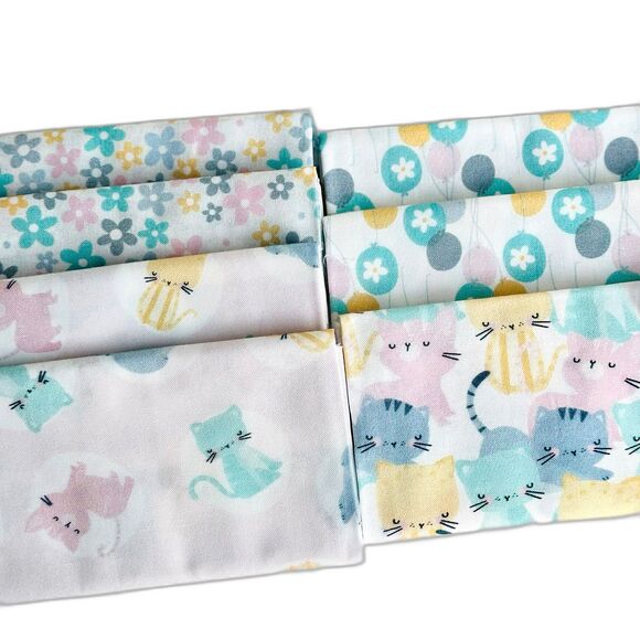 7 FQ Pastel Paws Kitty Cat Fat Quarter Bundle Cotton - Fabric Additions - Picture 1 of 2